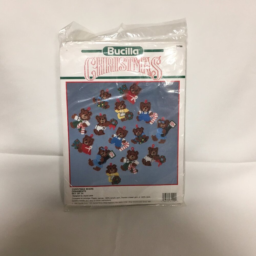 Bucilla Christmas 61090 Christmas Bears Set Of 14 Plastic Canvas Bear Ornaments